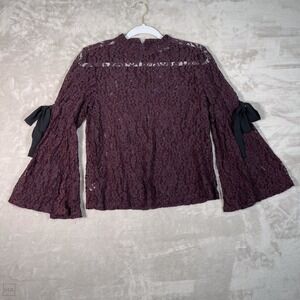 Loft Women's Blouse Lace Flare Sleeve Witchy Goth See Through S Purple